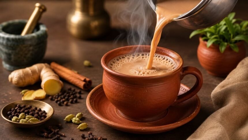 டீ கோப்பை மற்றும் மசாலாப் பொருட்கள்