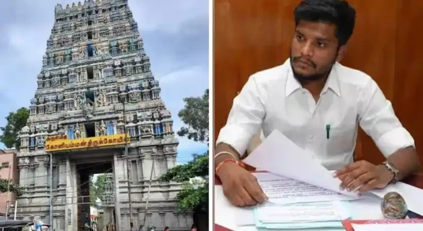 தமிழக அறநிலையத்துறை அமைச்சர் ரமேஷ் கோயில்கள் தொடர்பான புதிய கட்டுப்பாடுகள் குறித்து அறிவிக்கிறார்.