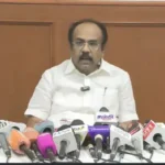 முன்னாள் நிதியமைச்சர் தங்கம் தென்னரசு செய்தியாளர்களிடம் பேசுகிறார்