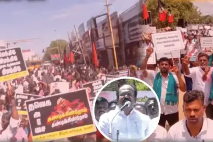 முன்னாள் அமைச்சர் தங்கம் தென்னரசு ஆர்ப்பாட்டத்தில் பேசுகிறார்