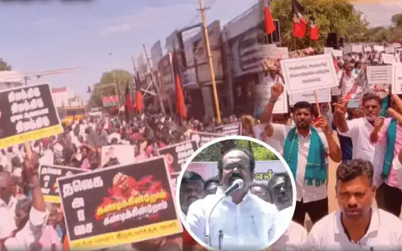 முன்னாள் அமைச்சர் தங்கம் தென்னரசு ஆர்ப்பாட்டத்தில் பேசுகிறார்