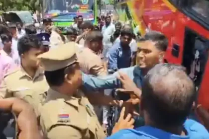 தஞ்சையில் சாலை மறியலில் ஈடுபட்ட விசிகவினர் மற்றும் காவலரை தாக்கிய இளைஞர்