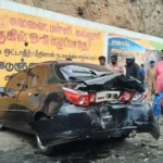 தேனி அருகே விபத்துக்குள்ளான கார் மற்றும் அரசு பேருந்து