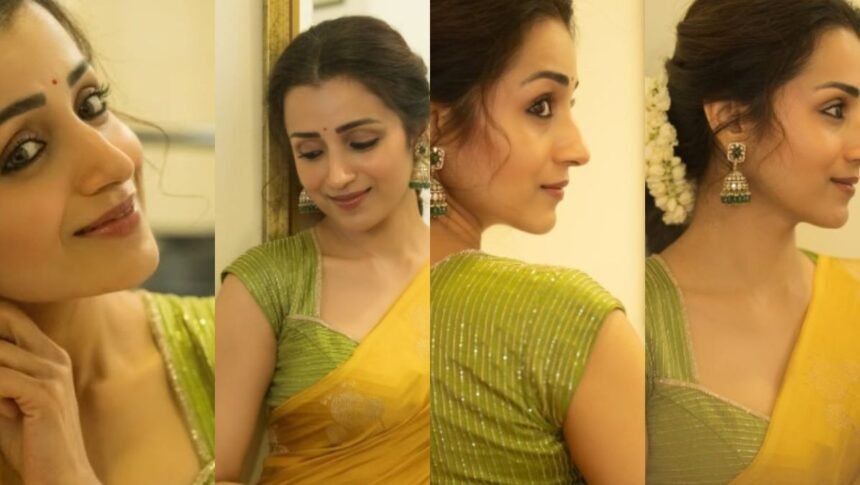நடிகை த்ரிஷா தலைமைச் செயலக கொடியேற்ற விழாவில் பங்கேற்றபோது எடுக்கப்பட்ட புகைப்படம்