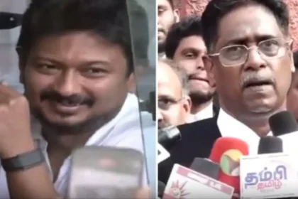 திமுக மூத்த வழக்கறிஞர் என்.ஆர். இளங்கோ செய்தியாளர்களை சந்திக்கும் காட்சி
