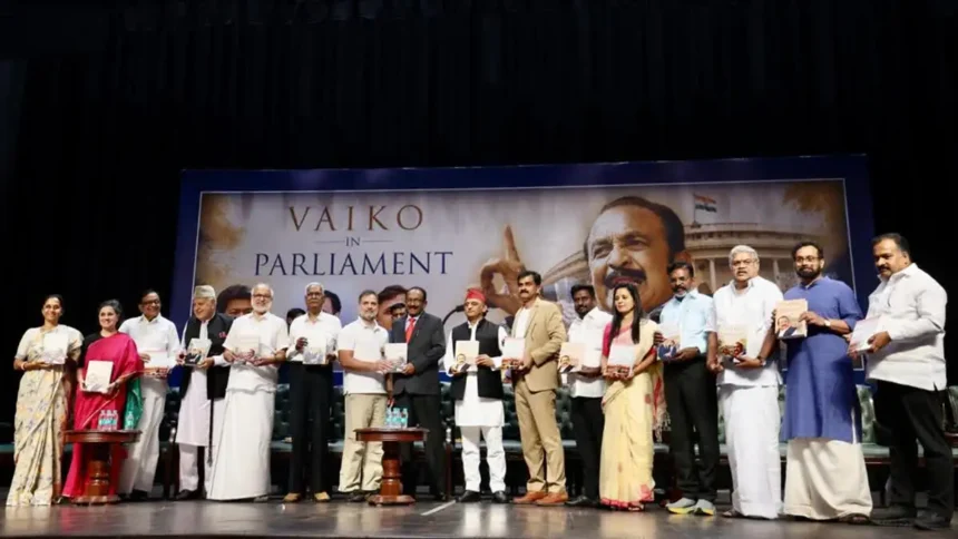 டெல்லியில் நடைபெற்ற 'நாடாளுமன்றத்தில் வைகோ' ஆங்கில நூல் வெளியீட்டு விழா