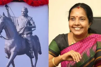 பாஜக தேசிய மகளிர் அணி தலைவர் வானதி சீனிவாசன் தீரன் சின்னமலைக்கு மலர் தூவி மரியாதை செலுத்துதல்