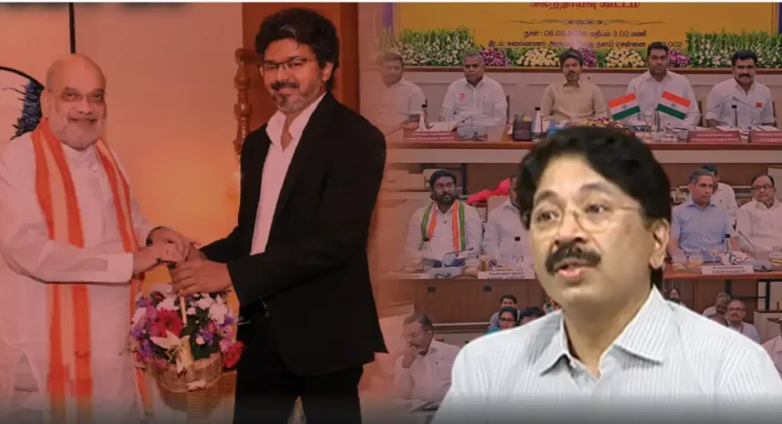 தி.மு.க நாடாளுமன்ற உறுப்பினர் தயாநிதி மாறன் செய்தியாளர்களை சந்திக்கும் காட்சி