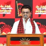 திமுக தலைவர் மு.க.ஸ்டாலின் செய்தியாளர் சந்திப்பில் பேசுகிறார்