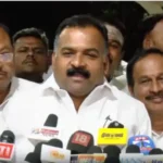 தமிழ்நாடு காங்கிரஸ் கமிட்டி தலைவர் மாணிக்கம் தாகூர் செய்தியாளர்களை சந்திக்கும் காட்சி