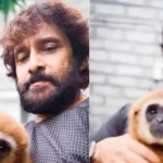நடிகர் விக்ரம் குரங்குடன் இருக்கும் காட்சி