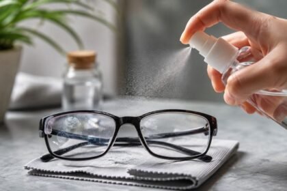 கண் கண்ணாடிகள் மற்றும் வினிகர் பாட்டில்