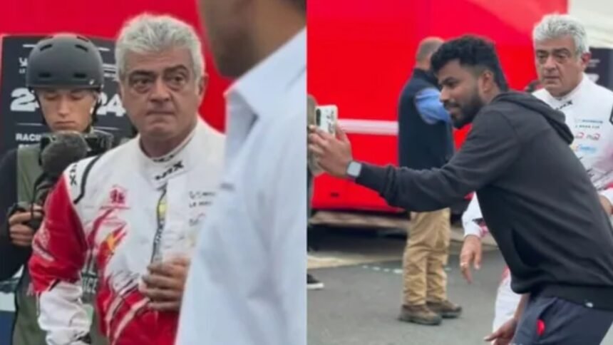 நடிகர் அஜித் குமார் கார் பந்தய மைதானத்தில் பயிற்சி செய்யும் காட்சி