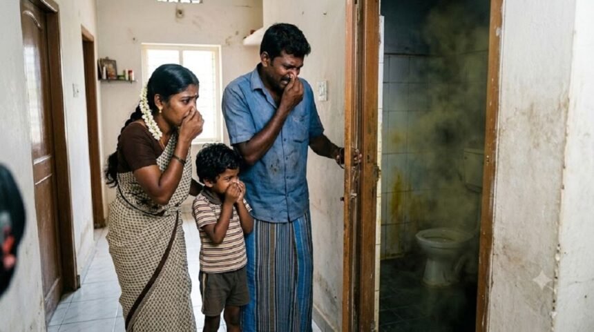 கழிவறை சுத்தம் செய்ய பேக்கிங் சோடா பயன்படுத்தும் காட்சி