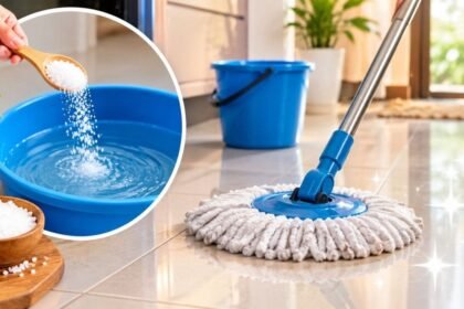 தரையை துடைக்கும் துணி மற்றும் வினிகர் பாட்டில்