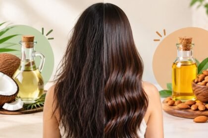 தேங்காய் எண்ணெய் மற்றும் பாதாம் எண்ணெய் பாட்டில்கள்