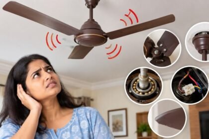 மின்விசிறியில் உள்ள திருகுகளை சரிபார்க்கும் நபர்