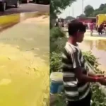 சாலையில் ஆறாக ஓடும் நெய்யை வாளிகளில் அள்ளிச் செல்லும் மக்கள்