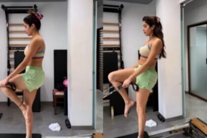 நடிகை ஜான்வி கபூர் உடற்பயிற்சி செய்வது போன்ற தோற்றம்