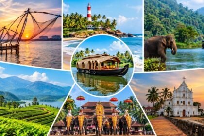 கேரளாவின் அழகிய மலைப்பகுதி மற்றும் தேயிலைத் தோட்டங்களின் காட்சி