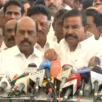 முன்னாள் அமைச்சர் கே.என்.நேரு செய்தியாளர்களை சந்திக்கும் காட்சி