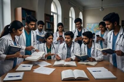 கிர்கிஸ்தானில் தடை செய்யப்பட்ட பல்கலைக்கழகங்கள் முன்பு நிற்கும் இந்திய மாணவர்கள்