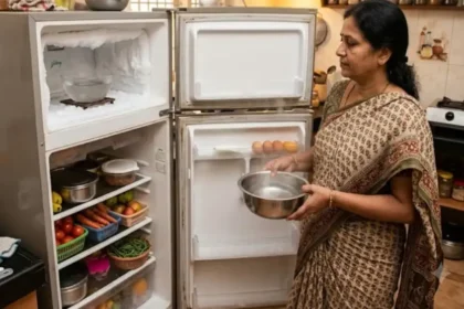 குளிர்சாதனப் பெட்டியில் பால் பாக்கெட் வைக்கும் கை