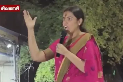 அமைச்சர் கீர்த்தனா சிவகாசி மக்களுக்கு நன்றி தெரிவிக்கும் நிகழ்வில் உரையாற்றுகிறார்