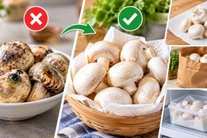 புதிய காளான்கள் ஒரு பேப்பர் டவலில் சுற்றி வைக்கப்பட்டுள்ளன