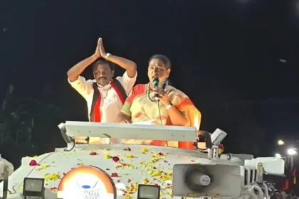 பிரேமலதா விஜயகாந்த் தேர்தல் பிரச்சாரத்தில் பேசுகிறார்