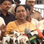 தேமுதிக பொதுச் செயலாளர் பிரேமலதா விஜயகாந்த் செய்தியாளர்களை சந்திக்கும் காட்சி
