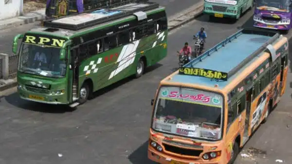 தனியார் பேருந்து உரிமையாளர்கள் கூட்டமைப்பின் தலைவர் தங்கராஜ் செய்தியாளர்களை சந்திக்கும் காட்சி