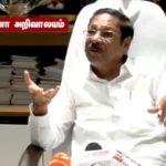 திமுக அமைப்புச் செயலாளர் ஆர்.எஸ்.பாரதி செய்தியாளர்களை சந்திக்கும் காட்சி
