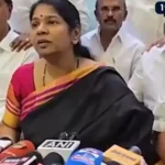 திமுக எம்பி கனிமொழி கண்டனம் தெரிவிக்கும் காட்சி