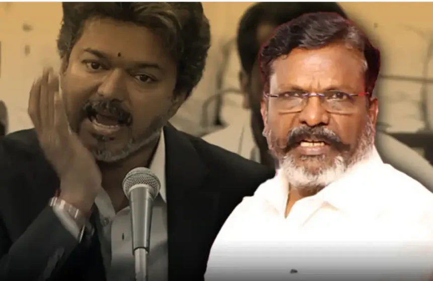 விசிக தலைவர் திருமாவளவன் செய்தியாளர்களை சந்திக்கும் காட்சி