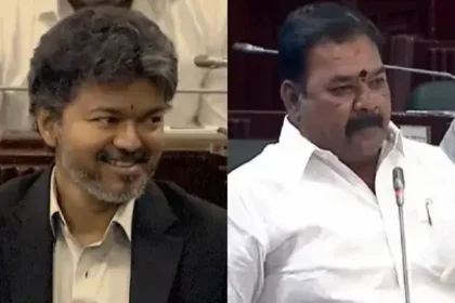 தமிழக சட்டப்பேரவையில் முதலமைச்சர் விஜய் புன்னகைக்கிறார்