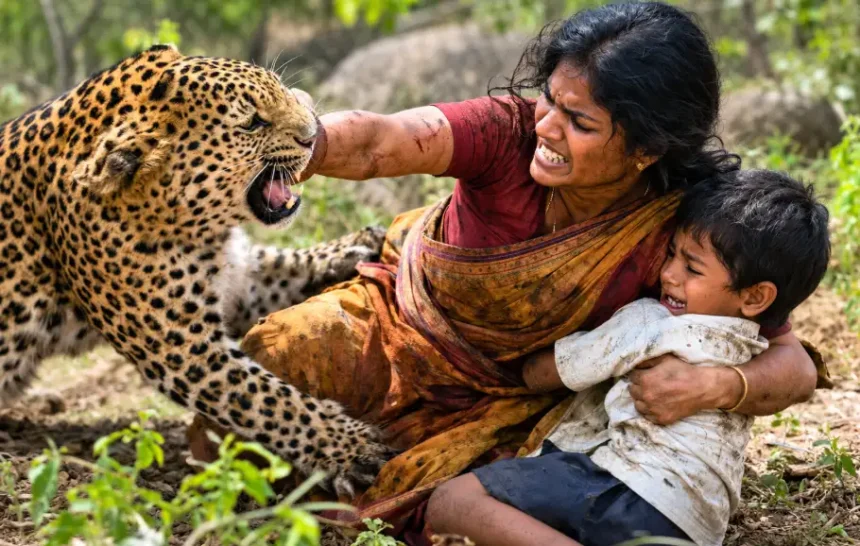 சிறுத்தையிடம் இருந்து மகனை மீட்ட தாய் நாகஜோதி