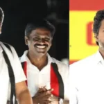 எதிர்க்கட்சித் தலைவர் உதயநிதி ஸ்டாலின் பிரசாரம் செய்யும் காட்சி