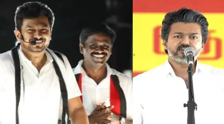 எதிர்க்கட்சித் தலைவர் உதயநிதி ஸ்டாலின் பிரசாரம் செய்யும் காட்சி