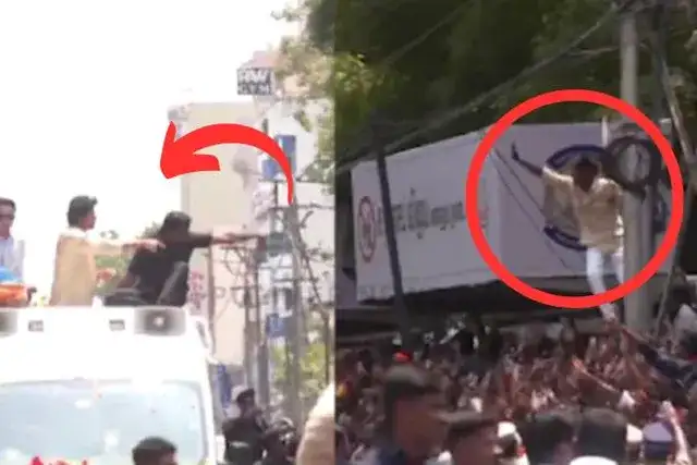 முதல்வர் விஜய் வாகனம் மூலம் சாலை வலம் வரும் காட்சி