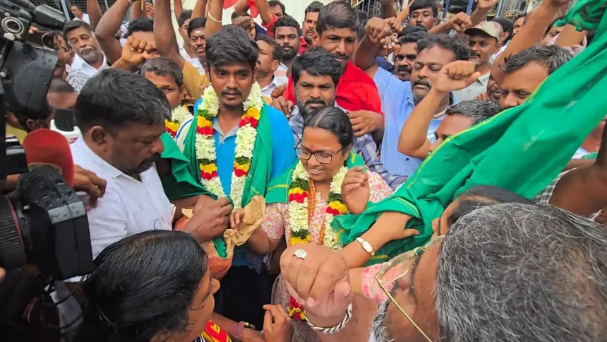 கோவை மத்திய சிறையில் இருந்து விடுவிக்கப்பட்ட நாம் தமிழர் கட்சி நிர்வாகி கார்த்திகா