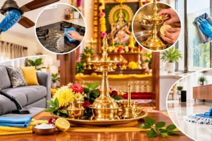 ஆயுத பூஜை பண்டிகைக்காக வீட்டை சுத்தம் செய்யும் பெண்