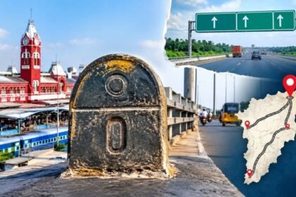 சென்னை தேசிய நெடுஞ்சாலை தொடக்கப் புள்ளி குறித்த அறிவிப்புப் பலகை