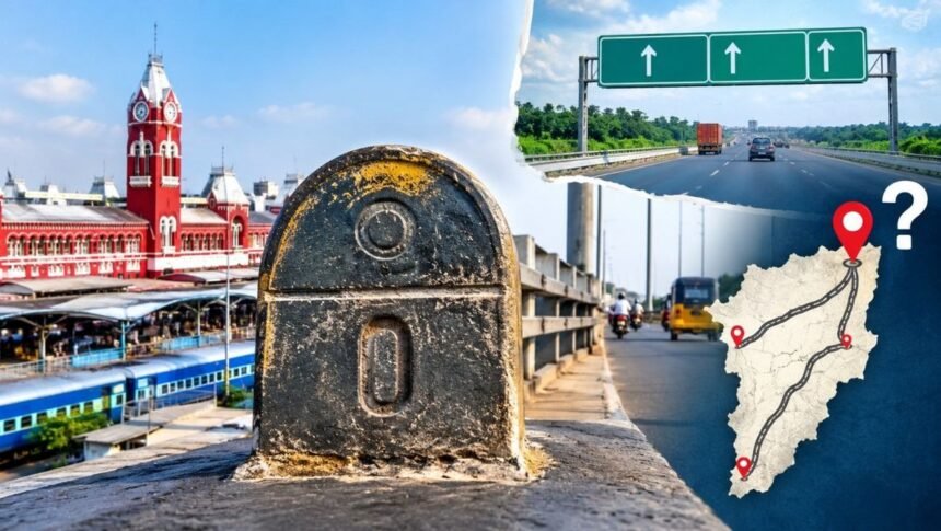 சென்னை தேசிய நெடுஞ்சாலை தொடக்கப் புள்ளி குறித்த அறிவிப்புப் பலகை