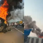 விபத்துக்குள்ளான மின்சார கார் மற்றும் மீட்புப் பணிகள்