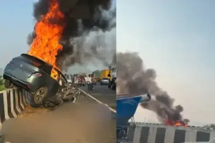 விபத்துக்குள்ளான மின்சார கார் மற்றும் மீட்புப் பணிகள்