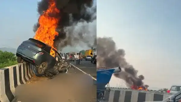 விபத்துக்குள்ளான மின்சார கார் மற்றும் மீட்புப் பணிகள்