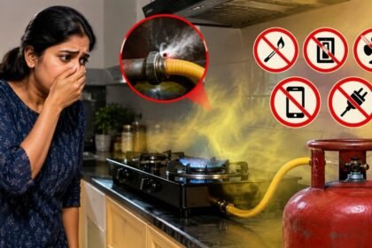 சமையல் எரிவாயு கசிவு ஏற்பட்டால் செய்ய வேண்டிய பாதுகாப்பு நடவடிக்கைகள் குறித்த விளக்கப்படம்