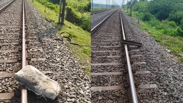 கேரளாவில் ரயில் தண்டவாளத்தில் கண்டெடுக்கப்பட்ட கற்கள் மற்றும் இரும்புத் துண்டுகள்