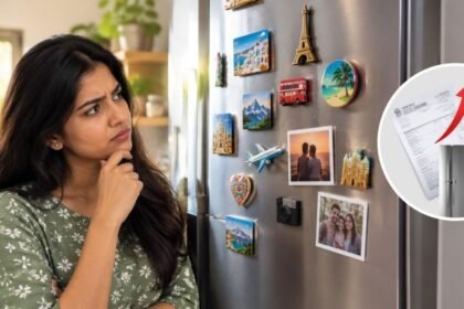 ஃப்ரிட்ஜ் கதவில் ஒட்டப்பட்டிருக்கும் மேக்னட்டுகள்